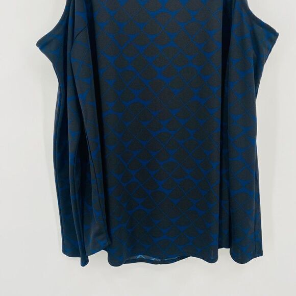 Ann Taylor Sz Medium Blue Black Geometric Print Long Sleeve Cold Shoulder Blouse - Picture 3 of 9
